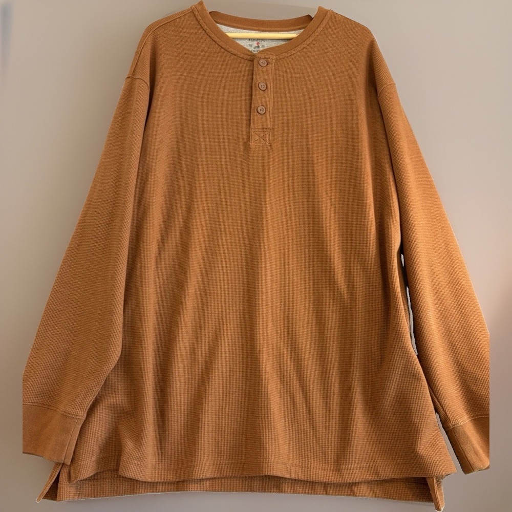 RedHead Men's 2XL Brown Thermal Waffle-Knit Solid Henley Long Sleeve T-Shirt